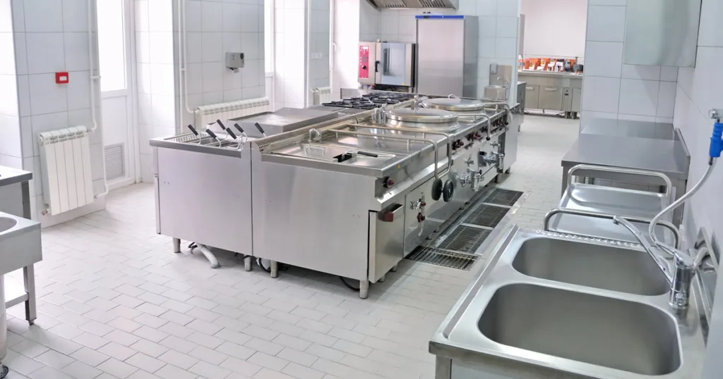 Commercial kitchen flooring using bricks.