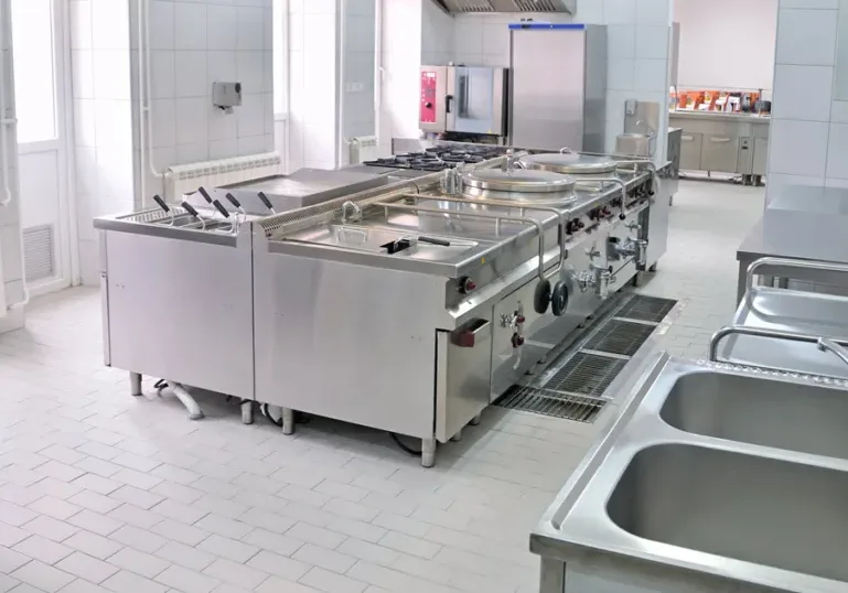 Commercial kitchen flooring using bricks.